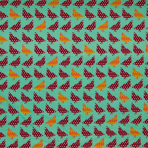 muntgroene katoen met rode en oranje duiven